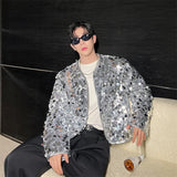 Shiny Sequins Jacket for Men Black Silver Sparkle Long Sleeve Casual Bomber Jacket Male Party Club Fashion High Street Coats