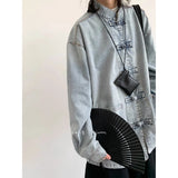 Chinese Style Denim Jacket Spring Autumn Denim Jacket Gradient Washed Japanese Casual Large Pocket New Chinese Tang Style Jacket