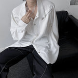 Niche High-end White Shirt Spring Autumn Men Women Youth Casual Metal Button Design Long Sleeve Trend Shirt Aesthetic Streetwear