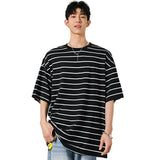 Summer Short Sleeved T-shirt Men Fashion Casual Striped T Shirt Men Streetwear Korean Loose White Tshirt Mens Top Plus Size 4XL