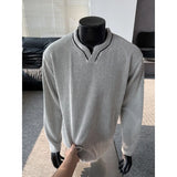 Autumn Long Sleeved T-shirt Men Fashion V-neck T-shirt Men Streetwear Hip-hop Loose Casual Pleated T Shirt Mens Top M-3XL