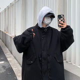 Parkas Men Warm American Hooded Outwear Fashion Handsome Chic Streetwear All-match Simple Clothing Aesthetic Fake Two Pieces