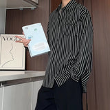 Autumn New Striped Shirt Handsome Long Sleeve Pocket Design Men's Clothing Button Loose Streetwear Casual Korean Autumn