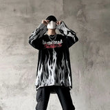 Tie-dyed Flame Long-sleeved T-shirt Men's Autumn New Loose Large Size Hip-hop High Street Fashion Harajuku Hong Style Top Chic