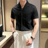 Coffee Cuban Collar Linen Shirt  Arc Collar Design Linen Breathable Short Sleeve Shirt ，Elegant High-End Business Clothes