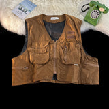 American Outdoor Multi-function Short Vest Jacket Basic Commuting Versatile Vest Cityboy Workwear Waistcoat Aesthetic Urban Chic