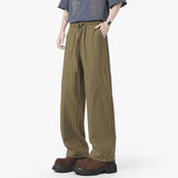 Simple Men's Casual Pants Solid Color Elastic Waist Straight Trousers Ice Silk Drawstring Quick Drying Male Bottom