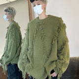 Ripped Tassel Sweater Men Women Streetwear Pullovers Men's Sweater Harajuku Fashion Hip Hop Fringed Knitted Round Neck Sweaters