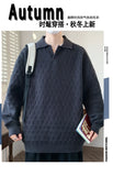 Korean Style Men's Polo Sweater Light Luxury Textured V-neck Knit Long Sleeve Pullover Autumn Casaul Trendy Male Clothing M-3XL