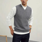 New Popular Preppy Style Men Sweater Vest Casual Knitted Streetwear Solid Color V Neck Waistcoat Leisure High Quality Knitwear