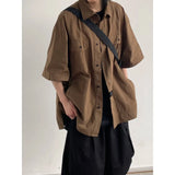 Japanese Summer Men Set Fashion Hooded Short Sleeved Shirt+Quick Drying Pockets Tooling Shorts 2-pcs Set Y2k Harajuku Trend Suit
