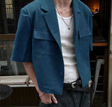 Men Blazer Solid Color Lapel Short Sleeve Button Pockets Casual Suits Men Streetwear Fashion Leisure Blazer S-5XL