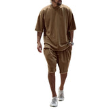 Men's Tracksuit Casual Cotton Short-sleeved T-Shirt Shorts 2-piece Suit Summer Sportswear Loose Men's Clothing Suit