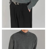 Korean Fashion Men Sweater Light Luxury Trendy Mock Neck Knitted Solid Color Pullover Premium Quality Long Sleeve Basic Knitwear