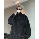 Corduroy Printed Work Shirts Men's Single Breasted Casual Jacket Coats Men Korean Fashion Cityboy Long-sleeve Simple Shirt