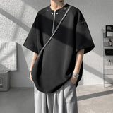 Summer Short Sleeved T-shirt Men Oversized Gray Black Casual T Shirt Men Streetwear Hip-hop Loose Zipper T Shirt Mens Top M-3XL