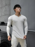 Tops Slim Fit T Shirts for Men Black Running Male Clothes Gym Tight V Neck Oversize Big Size Elasticity Korean Luxury Casual New