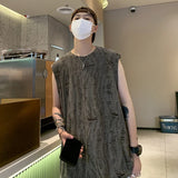 Tanks Men Ripped Y2k Tops American Streetwear Hip Hop Loose Sleeveless Summer Clothes Sporty All-match Handsome Vintage