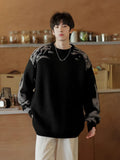 Korean street style men and women trendy personality contrasting color round neck sweater couple winter loose casual knitted top