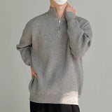 Man Clothes Solid Color Zip-up Knitted Sweaters For Men Black Zipper Plain Pullovers Stylish Casual Winter Fun Neck A