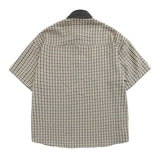 Summer Japanese Retro Patchwork Denim Collar Plaid Short Sleeved Embroidery Shirt for Men and Women Loose Design and Trendy Top