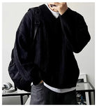 New American Retro Men Jacquarded Sweater Casual V Neck Solid Color Long Sleeve Knitwear Premium Quality Knitted Pullovers M-2XL