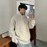 Korean Fashion Men Henry Sweaters Light Luxury Solid Color Long Sleeve Knitwear Premium Quality Button-down Knit Pullover M-3XL