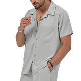 Summer Casual Men's Set Lightweight And Comfortable Men's Clothing Pocket Lapel Short-sleeved Shirt And Shorts Two-piece Suit