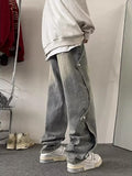 Jeans Men Creative Fashion Design High Street Casual Handsome Loose European Style Full Length Cozy Gradient Color Chic Simple