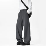 Grey Belt Suit Pants Men Fashion Society Mens Black Dress Pants Korean Loose Wide Leg Pants Mens Office Formal Trousers M-3XL