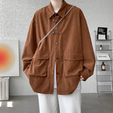 Corduroy Shirt Men Casual Turn Down Button Long Sleeve Shirts Streetwear Leisure Luxury Clothing Chemise Homme