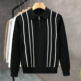 Men's Jersey Luxury Polo Neck Zipper Knit Sweater Casual Fashion Solid Color Long Sleeve Pullover Premium Quality Knitwear M-3XL
