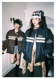 American Retro Striped Coat Contrasting Color Spliced Leather Jacket Japanese Spring Couple Racing Style Leather Jacket Chic