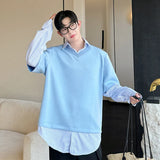 Niche Design Men's Sweatshirts Turn-down Collar Striped Patchwork Casual long sleeve Contrast Color Male Tops Autumn