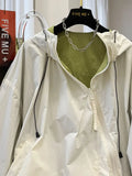 Design-sensory Zippers Trench Coat Both Sides Thin Hooded Jacket Korean 2025 Summer Spliced Jacket High-end Sunscreen Clothes