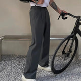 Gray Suit Pants Men Fashion Business Society Mens Dress Pants Korean Loose Straight Pants Mens Office Formal Trousers M-2XL