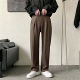 Black Suit Pants Men Fashion Society Mens Dress Pants Korean Loose Brown Straight Casual Pants Mens Office Formal Trousers S-3XL