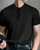 Tops Korean Style New Men's Round Neck Design Niche Camiseta Casual Male Striped Solid Short-sleeved T-shirts S-5XL