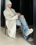 Autumn Winter  Long Beige Oversized Thick Warm Soft Wool & Blends Coat Men Double Breasted Loose Korean Fashion