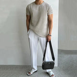 New Trend Men Gym T-shirts Light Luxury Popular Slim-fit O Neck Tees Leisure Breathable Tops Sport Style Short Sleeve Knitwear