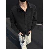 Black White Long-sleeved Shirt Men Fashion Social Mens Dress Shirt Korean Loose Casual bubble Shirts Mens summer trend