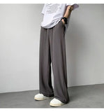 Summer Casual Pants Men Fashion Pleated Pants Men Japanese Streetwear Loose Wide Leg Pants Mens Baggy Ice Silk Trousers M-3XL