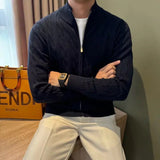 Autumn Retro Men's Zipper Cardigan Jacket Trending Jacquard Solid Color Long Sleeve Sweater Coats Premium Quality Knit Outerwear