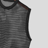 Summer Men's Clothing Luxury Knit Hollw Out Tank Tops O Neck Sleeveless Mesh Sexy Solid Color Party Vest Breathable Knitwear