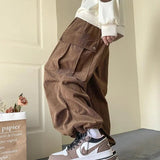 Corduroy Cargo Pants for Men Streetwear Black Cargo Trousers Male Joggers Hip Hop Green Black Japanese Pocket Korean