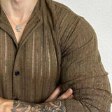 Spring Summer Korean Version Men's Shirt Round Neck Loose Casual Hollow Perspective Cardigan Men's Artistic Versatile Tops