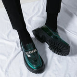 Classic Style Men ' s Leather Shoes Spring   Autumn Solid Black Height Increased Loafer Shoes Metal Decoration Fashion Banq38-44