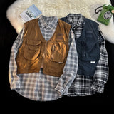 American Outdoor Multi-function Short Vest Jacket Basic Commuting Versatile Vest Cityboy Workwear Waistcoat Aesthetic Urban Chic