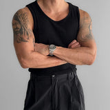 New Men Casual Sports Gym Tank Tops Leisure Splicing Solid Color Sleeveless Tees Fashion Streetwear Fitness Stretch Ribbed Vests
