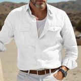 Men's Casual Cotton Linen Shirts for Men Hawaiian Shirts Breathable Solid Color Basic Style Men Clothing
